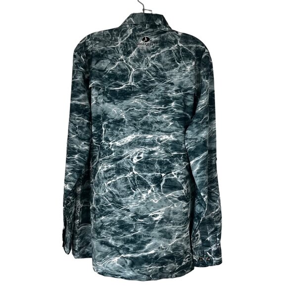 Mossy Oak Long Sleeve Button Up Fishing Shirt Mens Medium Water Print - Picture 3 of 11